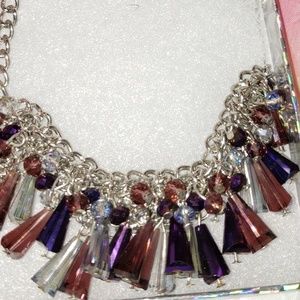 Purple multi crystal necklace & earring set.